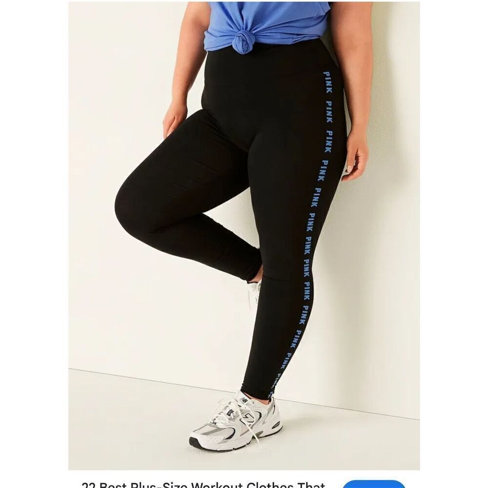 Victorias secret pink high waist cotton leggings neon fluorescent blue logo